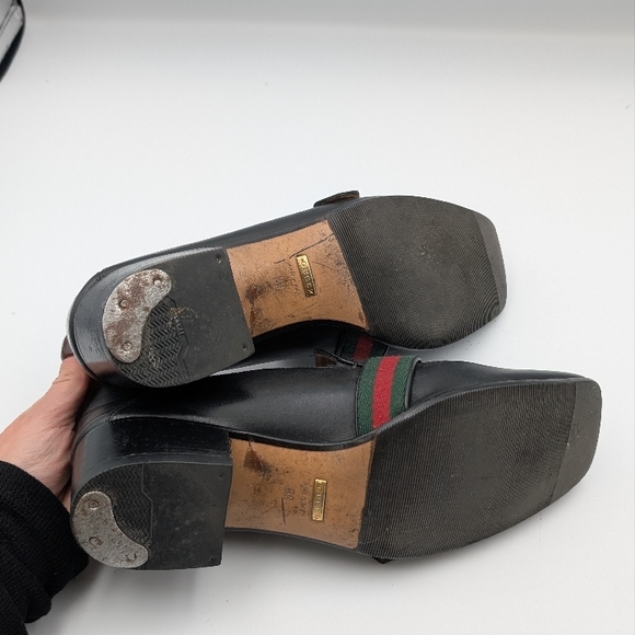 Gucci Peyton GG Web Stripe Loafers 39 / US 9 Black Leather Slip On Shoes - Picture 7 of 10